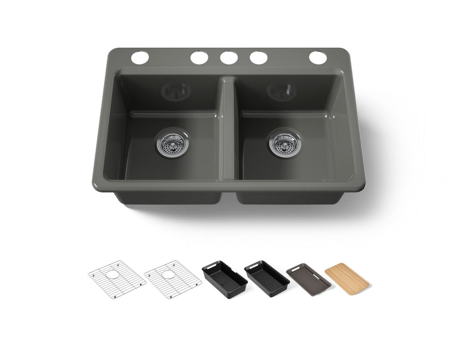 KOHLER K-8679 Riverby 33" Undermount Double-bowl Workstation Kitchen Sink, thunder grey