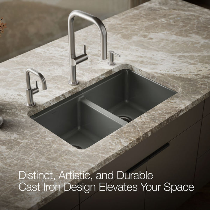 KOHLER K-8679 Riverby 33" Undermount Double-bowl Workstation Kitchen Sink, thunder grey - view 4