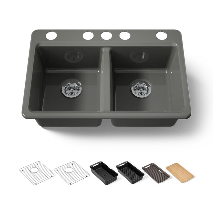 KOHLER K-8679 Riverby 33" Undermount Double-bowl Workstation Kitchen Sink, thunder grey - view 5