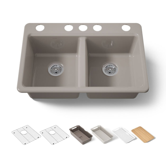 KOHLER K-8679 Riverby 33" Undermount Double-bowl Workstation Kitchen Sink