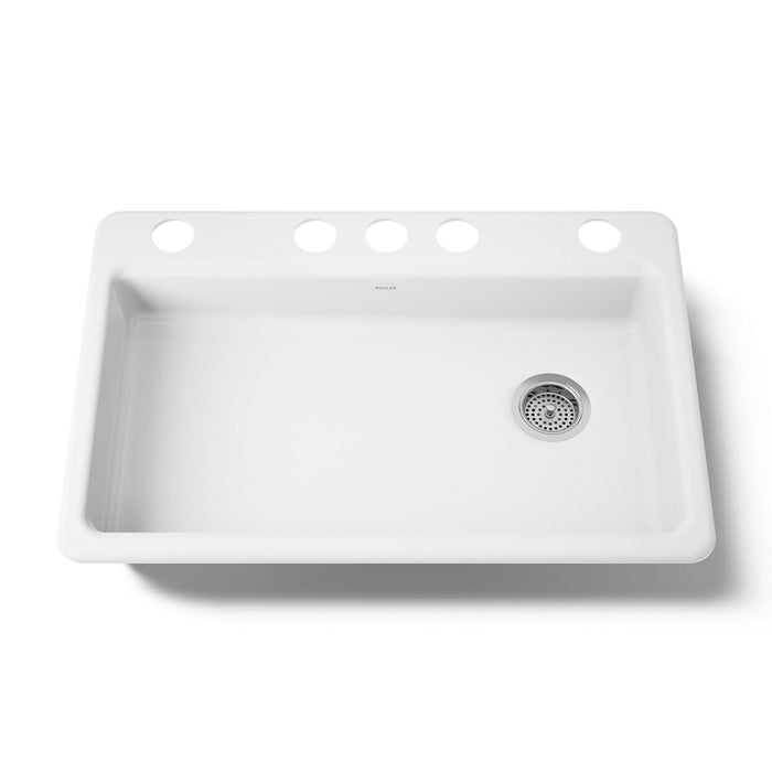 KOHLER K-8689-5U Riverby 33" undermount single-bowl kitchen sink, white - view 5