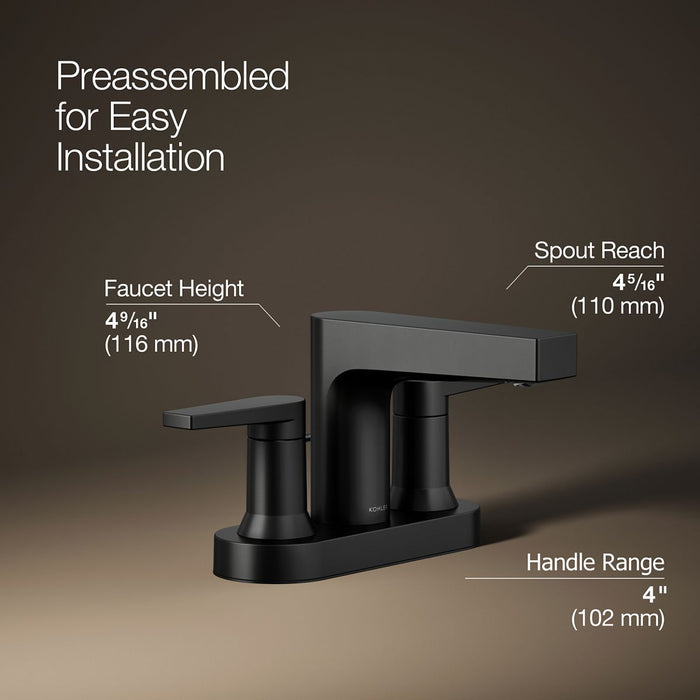 KOHLER K-97031-4 Taut Centerset bathroom sink faucet, 1.2 gpm, matte black - view 3
