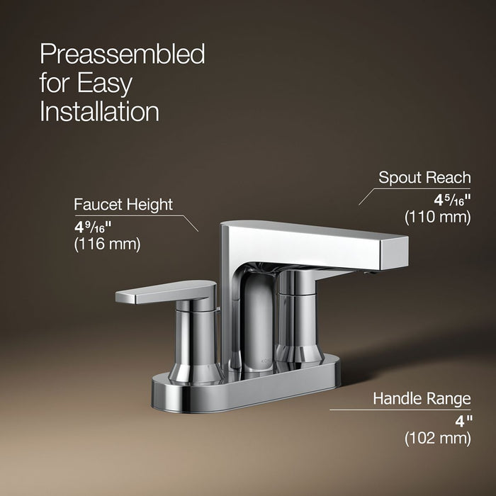 KOHLER K-97031-4 Taut Centerset bathroom sink faucet, 1.2 gpm, polished chrome - view 3
