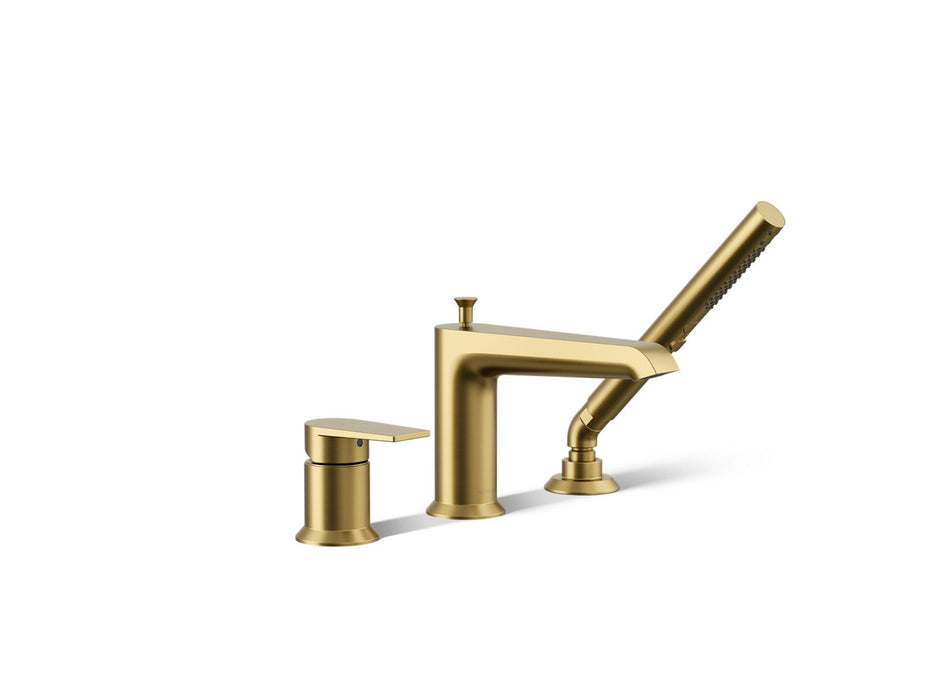 KOHLER K-97070-4 Hint Deck-mount bath faucet with handshower, vibrant brushed moderne brass