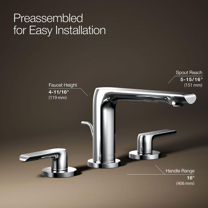 KOHLER K-97352-4 Avid Widespread bathroom sink faucet, 1.2 gpm, polished chrome - view 3