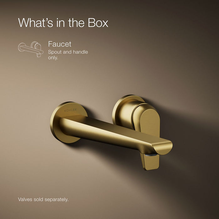 KOHLER K-97358-4 Avid Wall-mount bathroom sink faucet, 1.2 gpm, vibrant brushed moderne brass - view 5