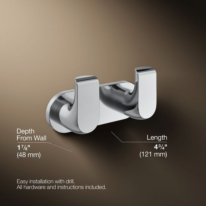 KOHLER K-97500 Avid Double robe hook, polished chrome - view 4