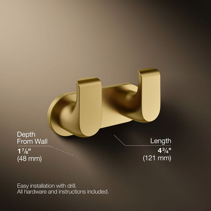 KOHLER K-97500 Avid Double robe hook, vibrant brushed moderne brass - view 4