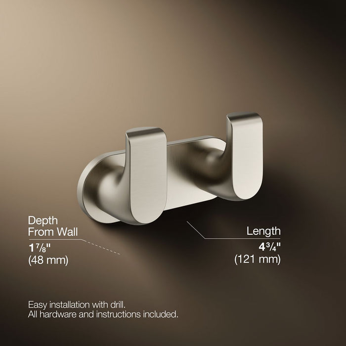 KOHLER K-97500 Avid Double robe hook, vibrant brushed nickel - view 4
