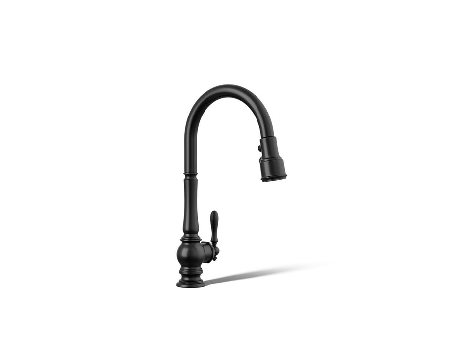 KOHLER K-99259 Artifacts Pull-down kitchen sink faucet with three-function sprayhead, matte black