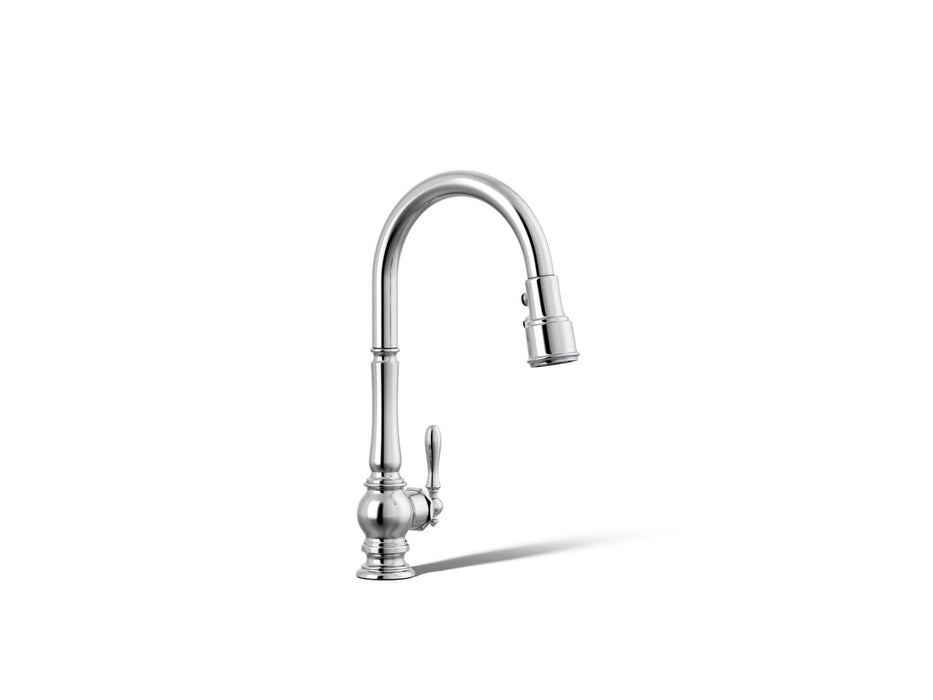 KOHLER K-99259 Artifacts Pull-down kitchen sink faucet with three-function sprayhead, polished chrome
