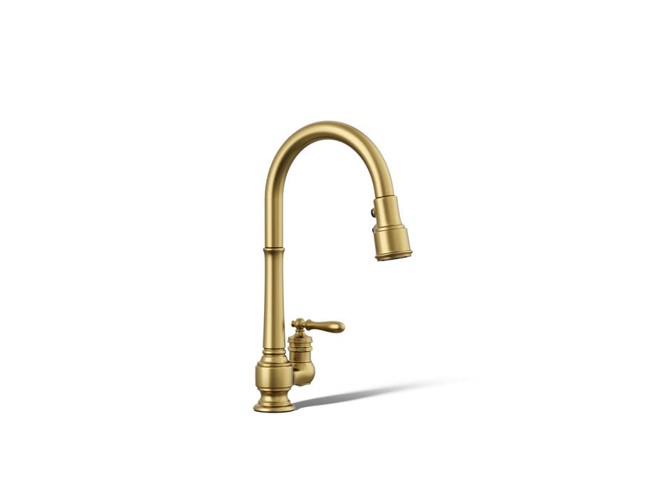 KOHLER K-99260 Artifacts Pull-down kitchen sink faucet with three-function sprayhead, vibrant brushed moderne brass