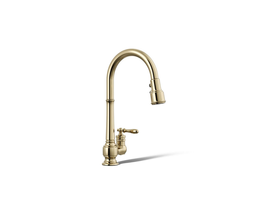 KOHLER K-99260 Artifacts Pull-down kitchen sink faucet with three-function sprayhead, vibrant french gold