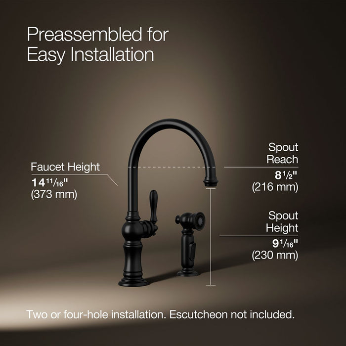 KOHLER K-99262 Artifacts Single-handle kitchen sink faucet with two-function sprayhead, matte black - view 2