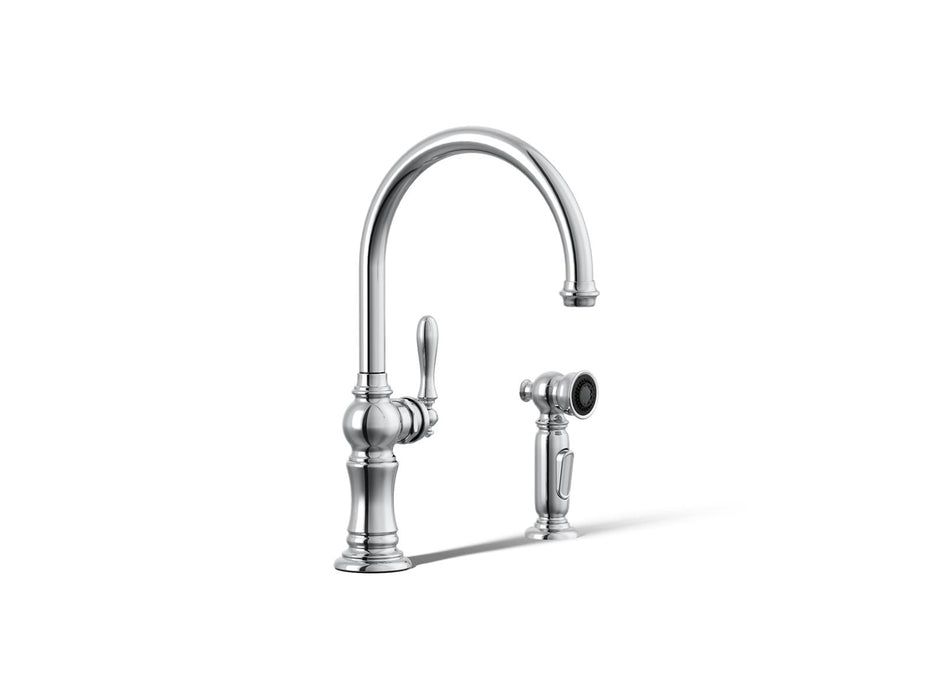 KOHLER K-99262 Artifacts Single-handle kitchen sink faucet with two-function sprayhead, polished chrome