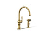 KOHLER K-99262 Artifacts Single-handle kitchen sink faucet with two-function sprayhead, vibrant brushed moderne brass