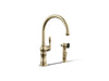 KOHLER K-99262 Artifacts Single-handle kitchen sink faucet with two-function sprayhead, vibrant french gold