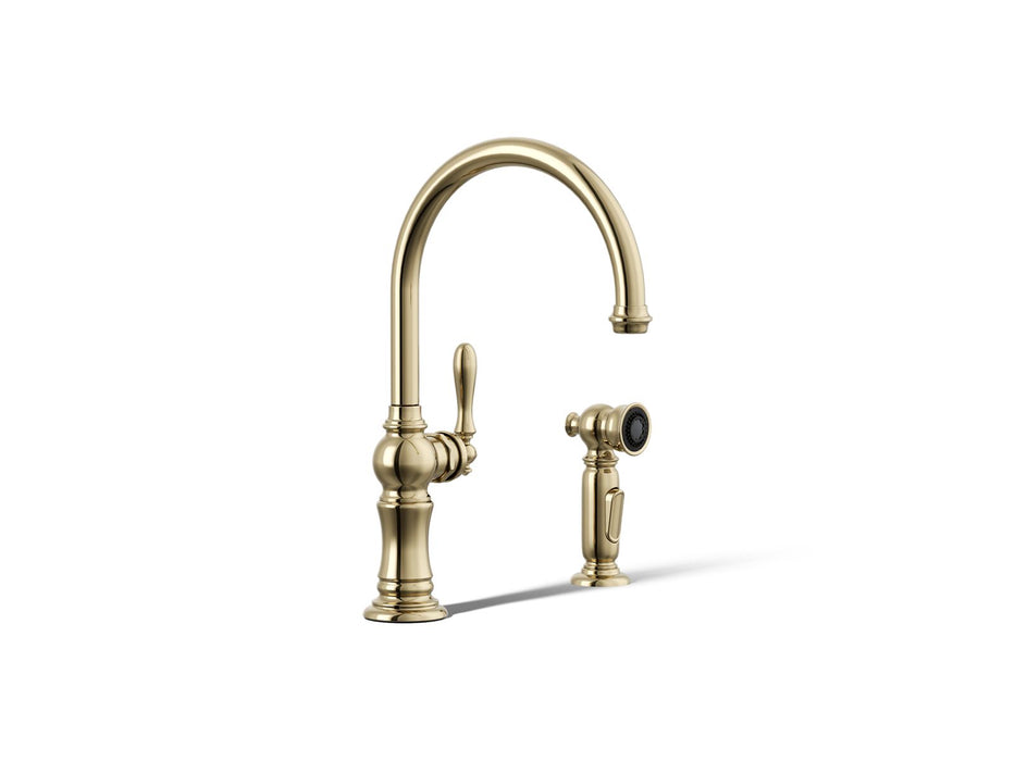 KOHLER K-99262 Artifacts Single-handle kitchen sink faucet with two-function sprayhead, vibrant french gold