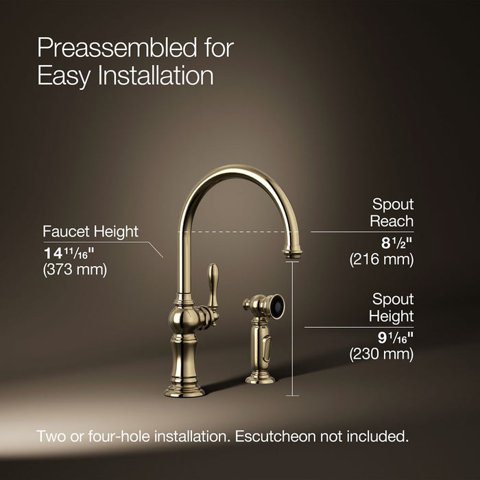 KOHLER K-99262 Artifacts Single-handle kitchen sink faucet with two-function sprayhead, vibrant french gold - view 3