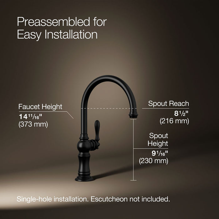 KOHLER K-99263 Artifacts Single-handle kitchen sink faucet, matte black - view 5