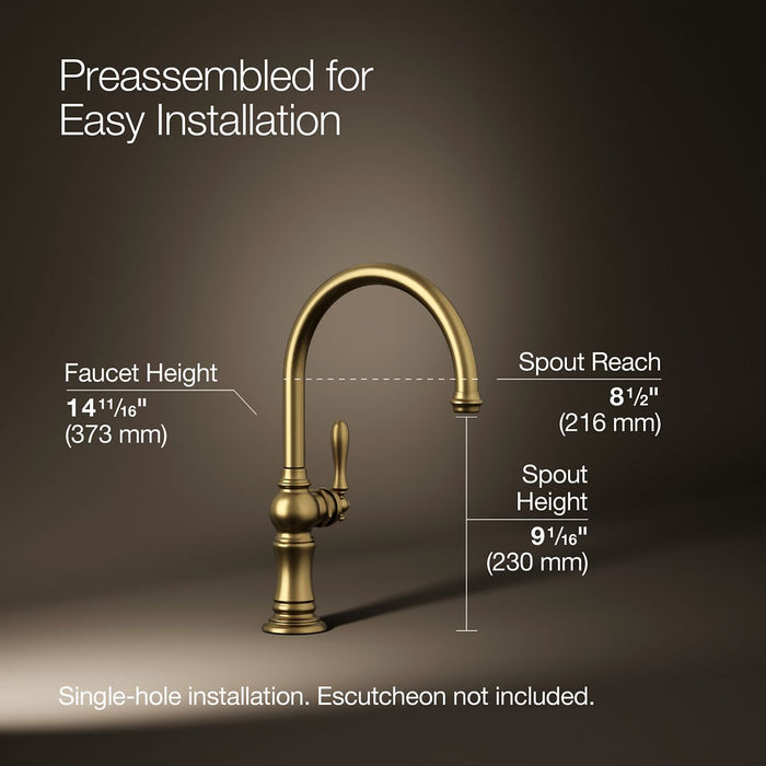 KOHLER K-99263 Artifacts Single-handle kitchen sink faucet, vibrant brushed moderne brass - view 5