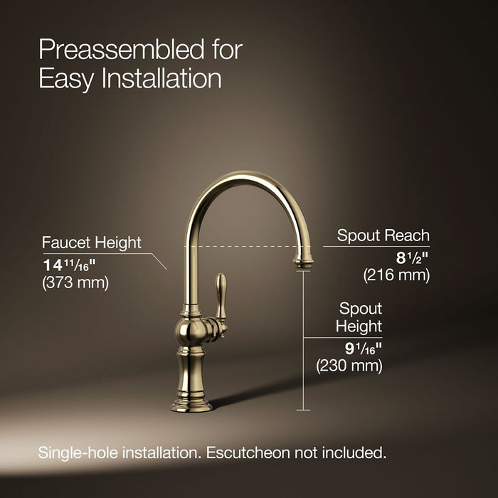 KOHLER K-99263 Artifacts Single-handle kitchen sink faucet, vibrant french gold - view 5