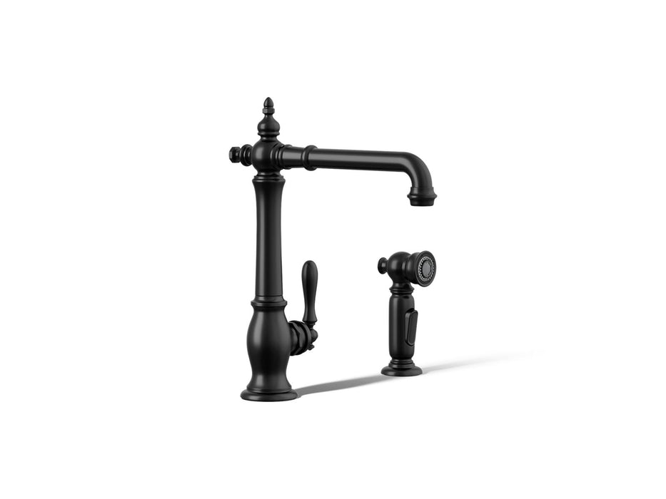 KOHLER K-99265 Artifacts Single-handle kitchen sink faucet with side sprayer, matte black