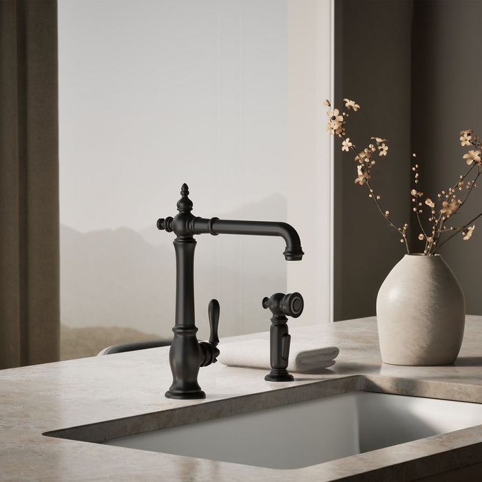 KOHLER K-99265 Artifacts Single-handle kitchen sink faucet with side sprayer, matte black - view 3