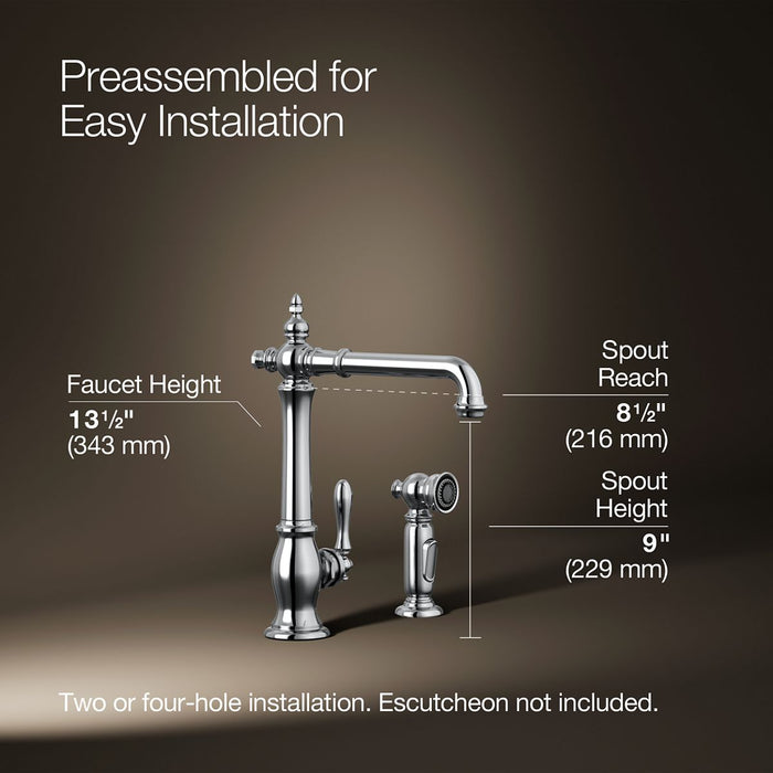 KOHLER K-99265 Artifacts Single-handle kitchen sink faucet with side sprayer