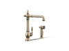 KOHLER K-99265 Artifacts Single-handle kitchen sink faucet with side sprayer, vibrant brushed bronze