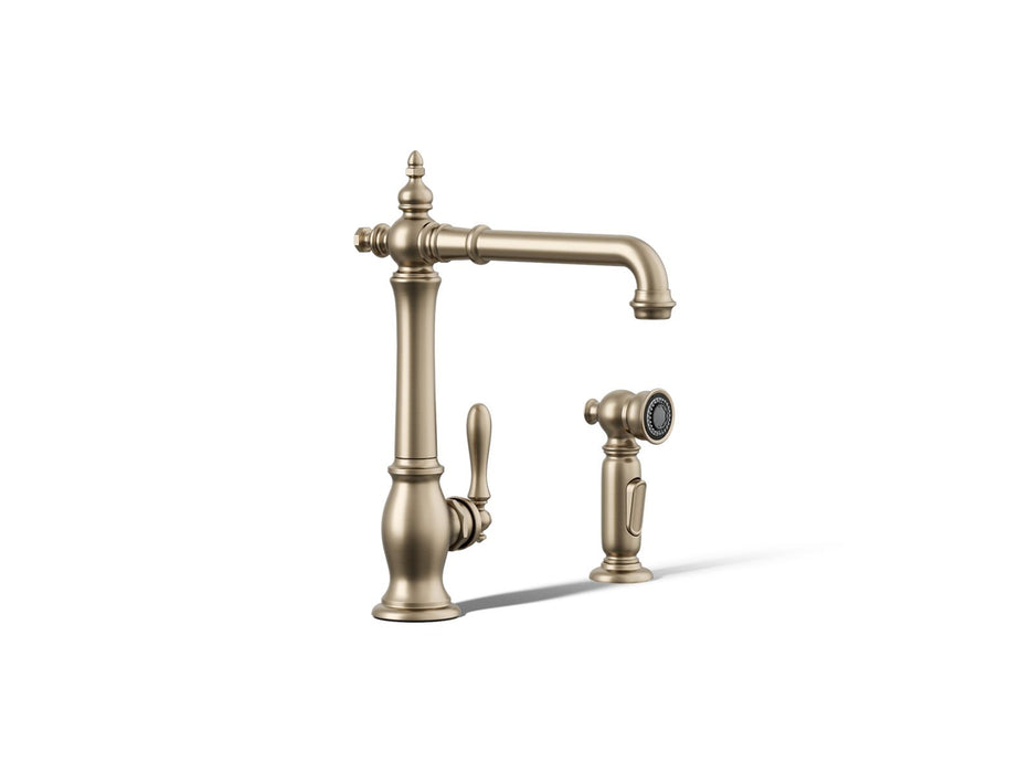 KOHLER K-99265 Artifacts Single-handle kitchen sink faucet with side sprayer, vibrant brushed bronze