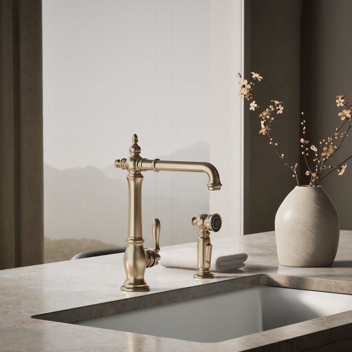 KOHLER K-99265 Artifacts Single-handle kitchen sink faucet with side sprayer, vibrant brushed bronze - view 3