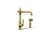 KOHLER K-99265 Artifacts Single-handle kitchen sink faucet with side sprayer, vibrant brushed moderne brass