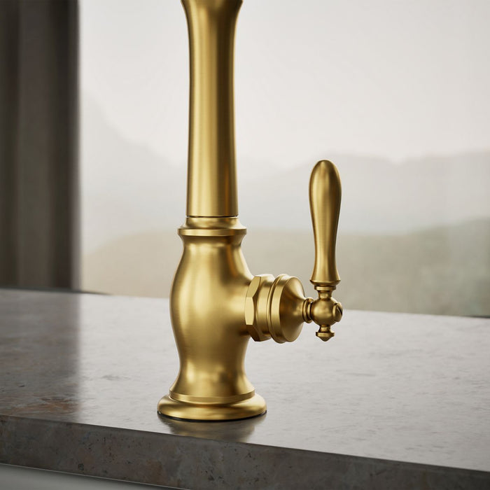 KOHLER K-99265 Artifacts Single-handle kitchen sink faucet with side sprayer, vibrant brushed moderne brass - view 2
