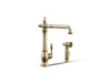 KOHLER K-99265 Artifacts Single-handle kitchen sink faucet with side sprayer, vibrant french gold
