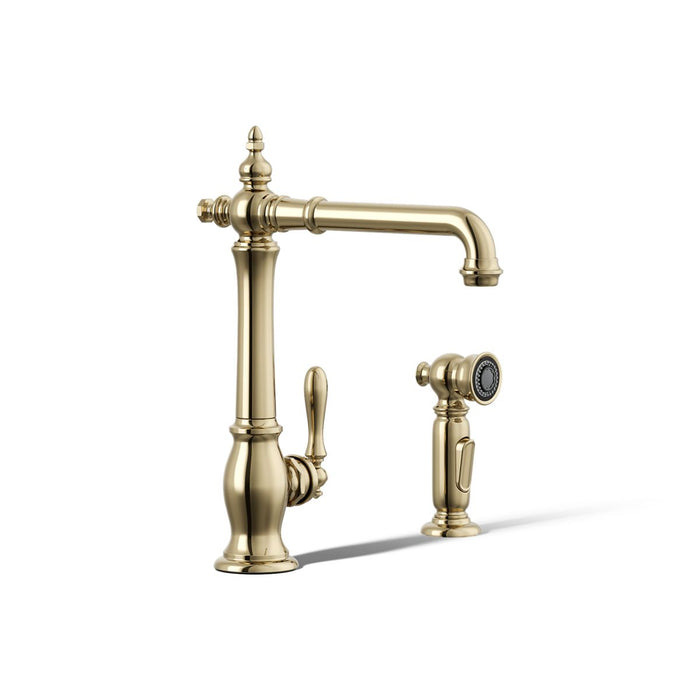 KOHLER K-99265 Artifacts Single-handle kitchen sink faucet with side sprayer, vibrant french gold - view 5