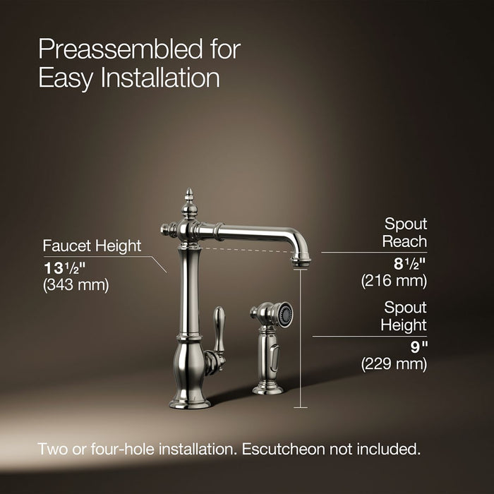 KOHLER K-99265 Artifacts Single-handle kitchen sink faucet with side sprayer