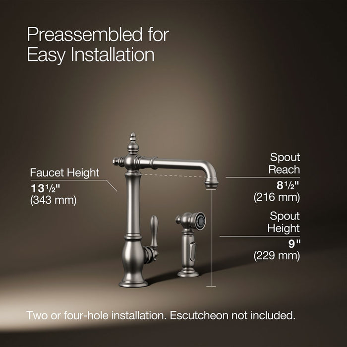KOHLER K-99265 Artifacts Single-handle kitchen sink faucet with side sprayer