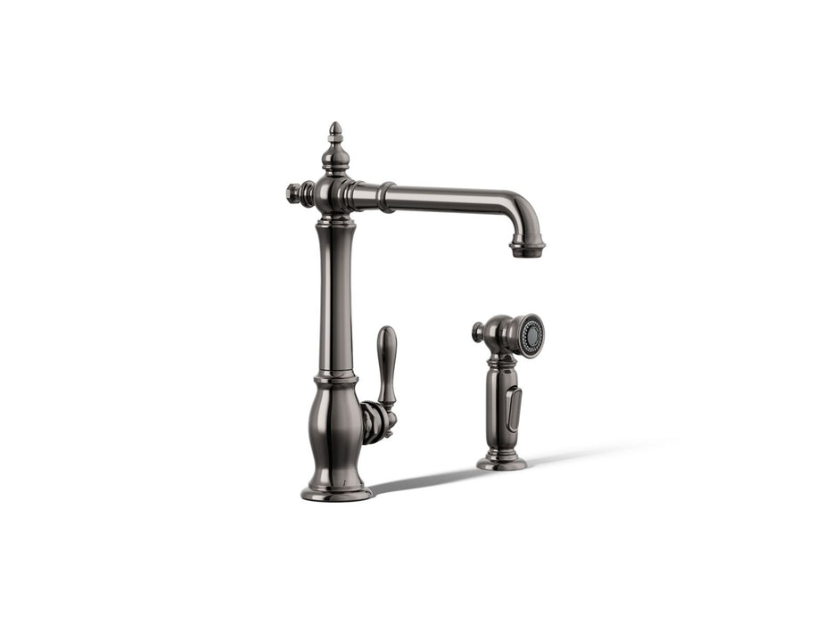 KOHLER K-99265 Artifacts Single-handle kitchen sink faucet with side sprayer, vibrant titanium