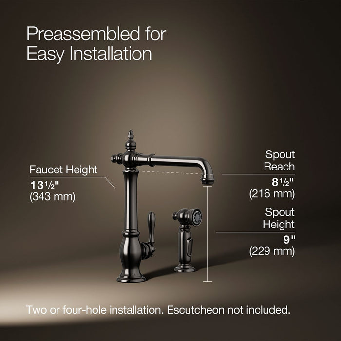 KOHLER K-99265 Artifacts Single-handle kitchen sink faucet with side sprayer