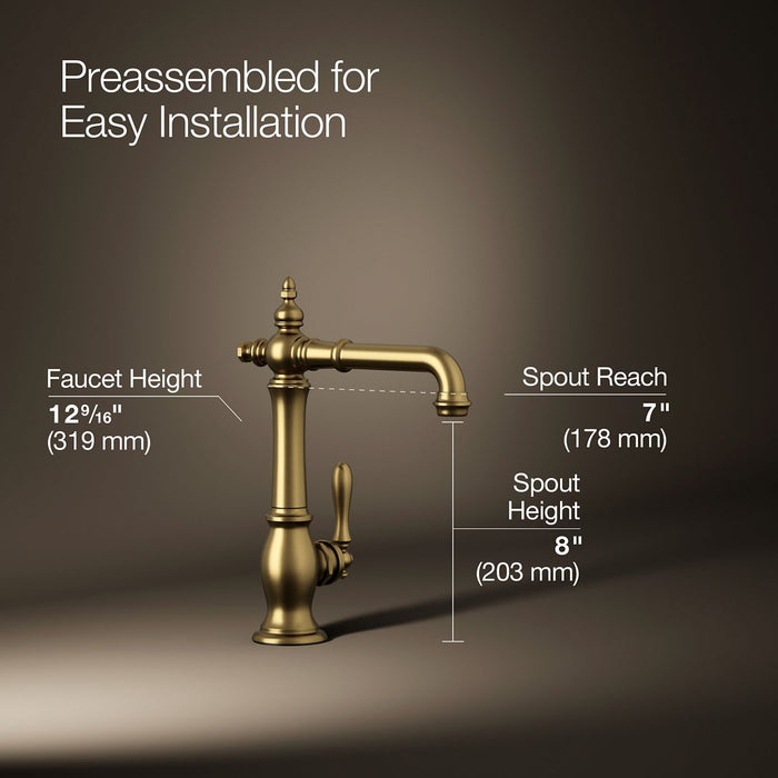 KOHLER K-99267 Artifacts Single-handle bar sink faucet, vibrant brushed moderne brass - view 5