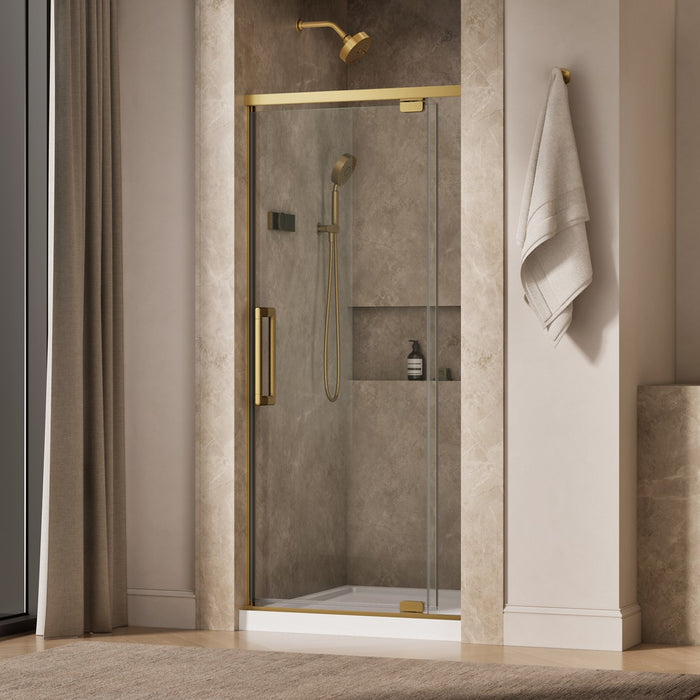 KOHLER K-CA37593-8L Statement 76" H pivot shower door with 5/16"-thick glass, vibrant brushed moderne brass - view 2