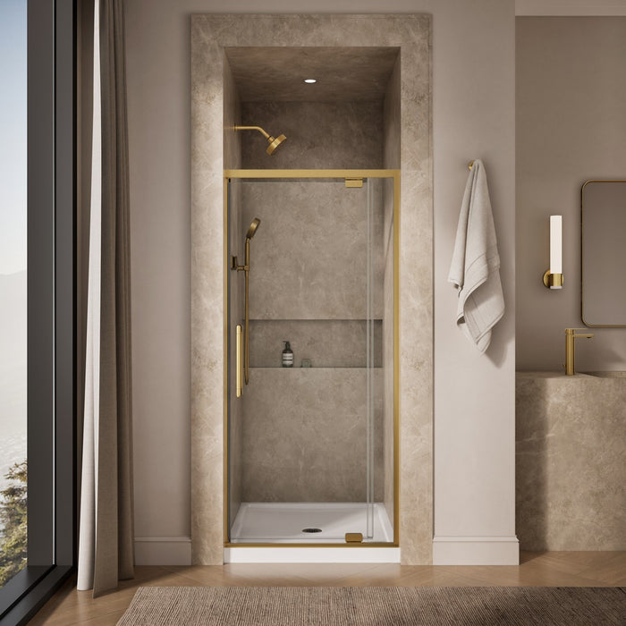 KOHLER K-CA37593-8L Statement 76" H pivot shower door with 5/16"-thick glass, vibrant brushed moderne brass - view 3