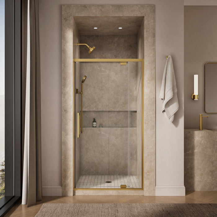 KOHLER K-CA37594-8L Statement 76" H pivot shower door with 5/16"-thick glass, vibrant brushed moderne brass - view 3