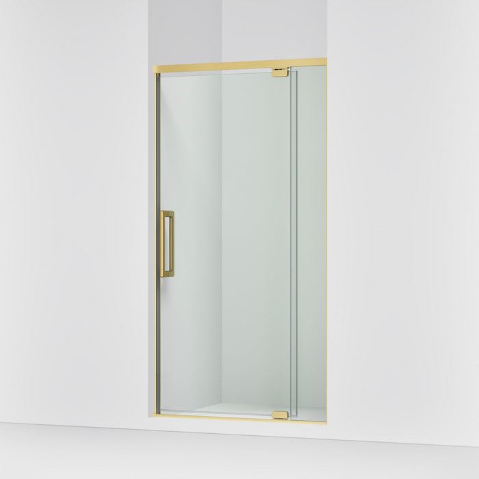 KOHLER K-CA37594-8L Statement 76" H pivot shower door with 5/16"-thick glass, vibrant brushed moderne brass - view 4