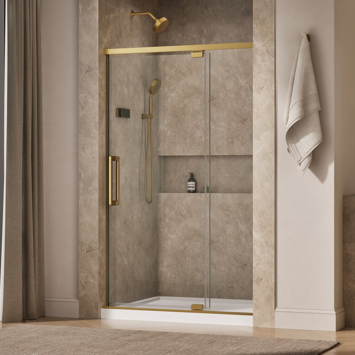 KOHLER K-CA37595-8L Statement 76" H pivot shower door with 5/16"-thick glass, vibrant brushed moderne brass - view 2