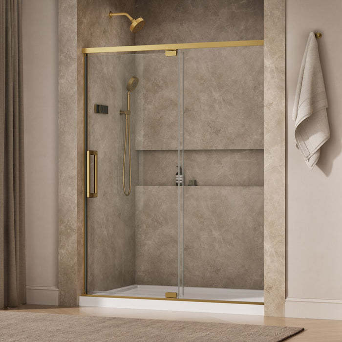 KOHLER K-CA37597-8L Statement 76" H pivot shower door with 5/16"-thick glass, vibrant brushed moderne brass - view 2