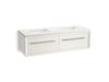 KOHLER K-CM33563-BD11 Enivo 60" Wall-hung Bathroom Vanity Cabinet with Sinks and Quartz Top, White - 3/4 view of product