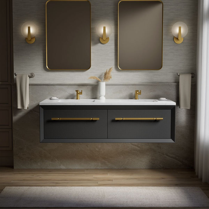 KOHLER K-CM33563-BD1 Enivo 60" wall-hung bathroom vanity cabinet with sinks and quartz top, gloss black - view 5