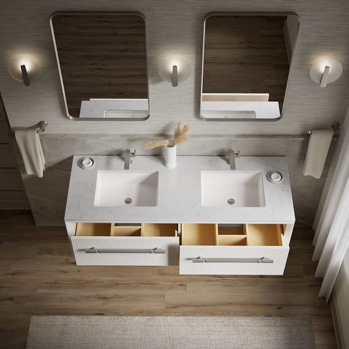 KOHLER K-CM33563-BD1 Enivo 60" wall-hung bathroom vanity cabinet with sinks and quartz top, white - view 3